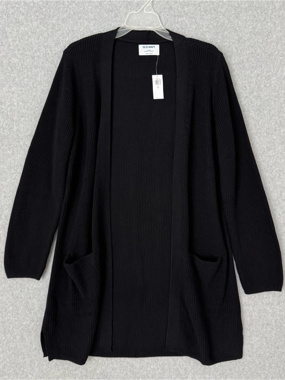 Old Navy Long Line Open Front Cardigan Sweater Medium Tall Black Pockets READ